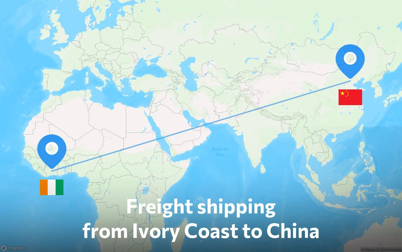 Shipping route from Ivory Coast to China