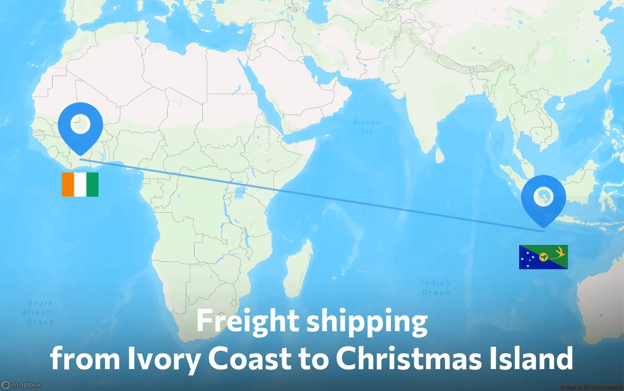 Shipping route from Ivory Coast to Christmas Island