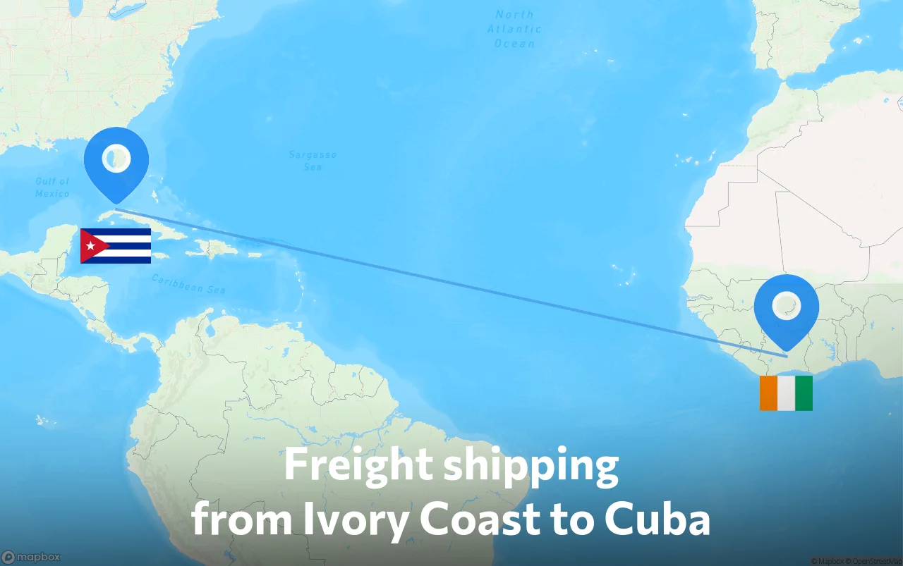 Shipping route from Ivory Coast to Cuba