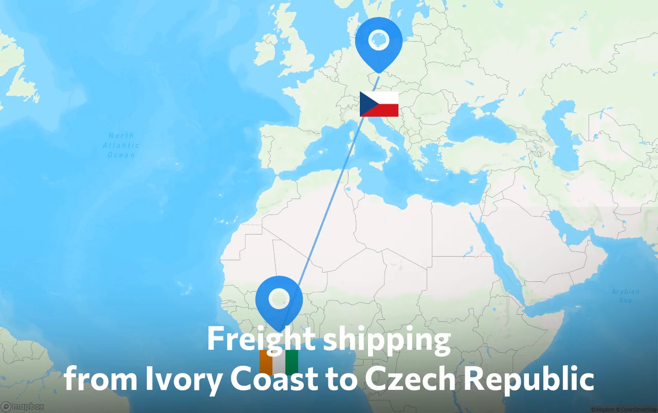 Shipping route from Ivory Coast to Czech Republic