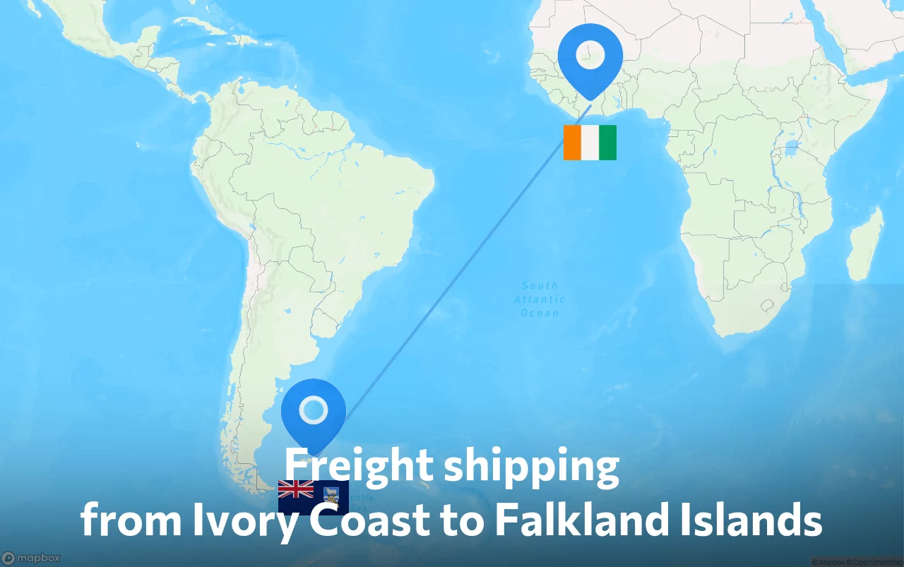 Shipping route from Ivory Coast to Falkland Islands