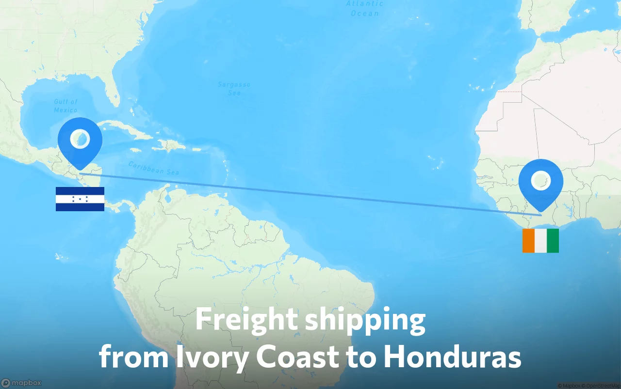 Shipping route from Ivory Coast to Honduras
