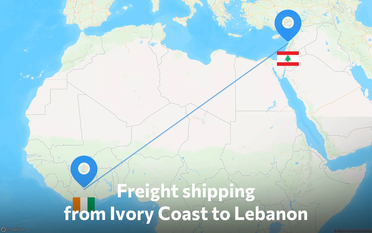 Shipping route from Ivory Coast to Lebanon