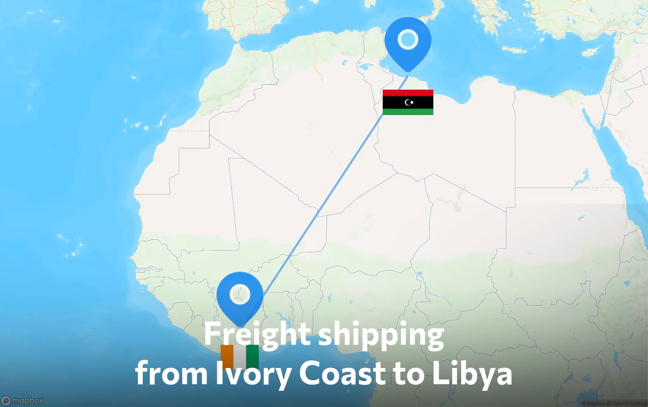 Shipping route from Ivory Coast to Libya