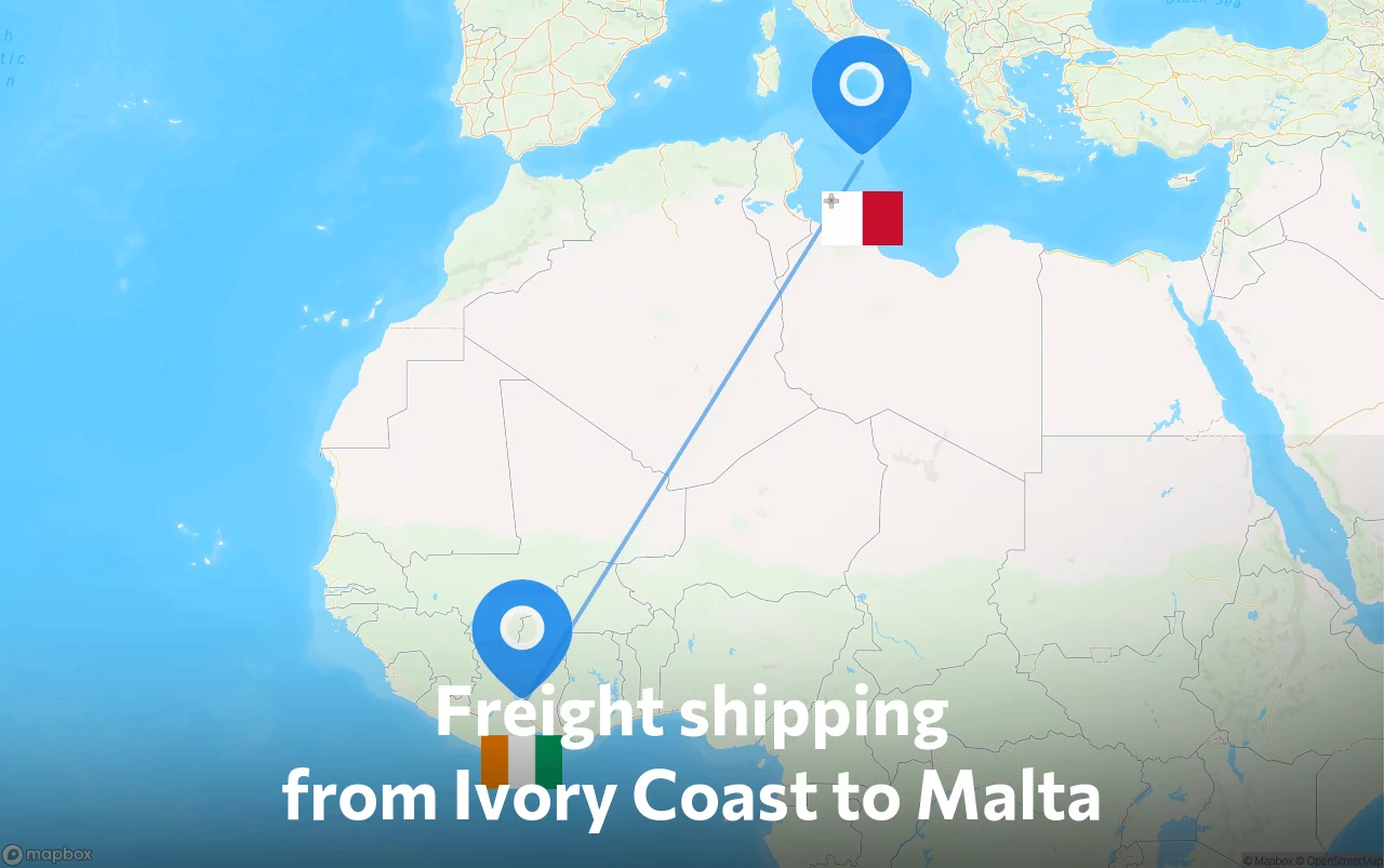 Shipping route from Ivory Coast to Malta
