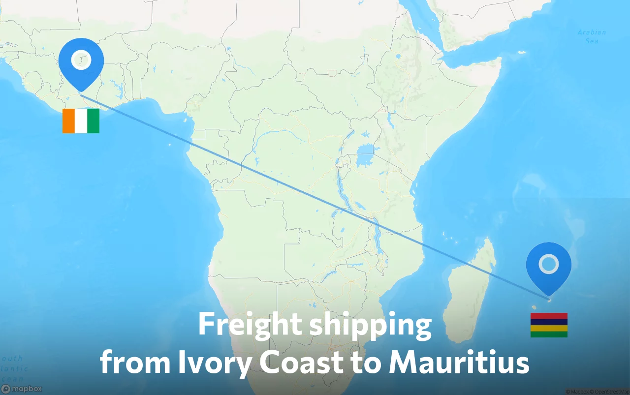 Shipping route from Ivory Coast to Mauritius