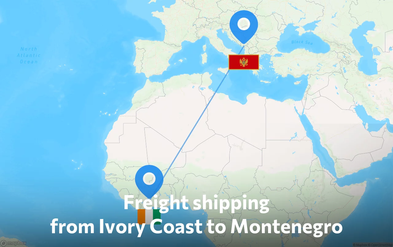 Shipping route from Ivory Coast to Montenegro