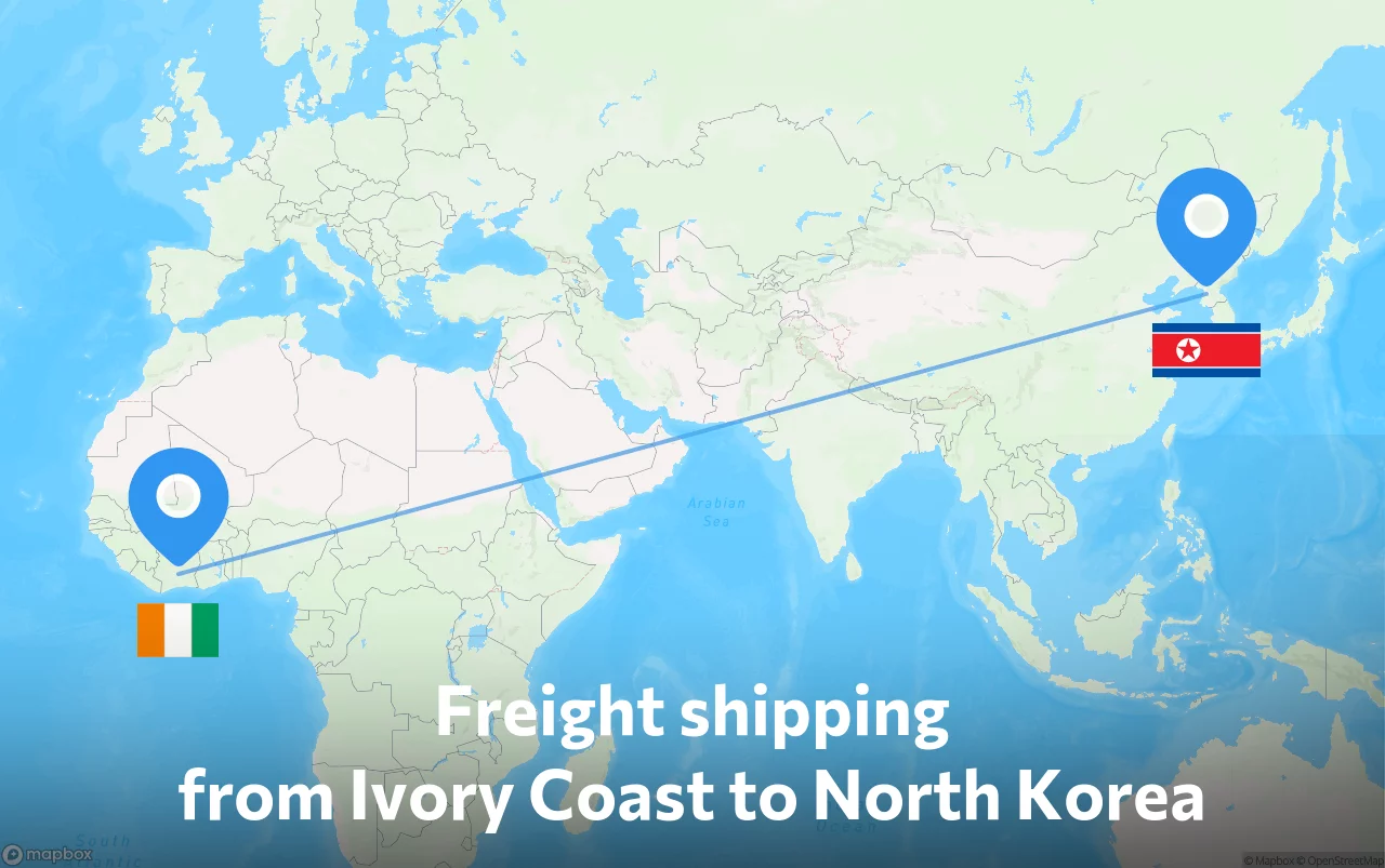 Shipping route from Ivory Coast to North Korea