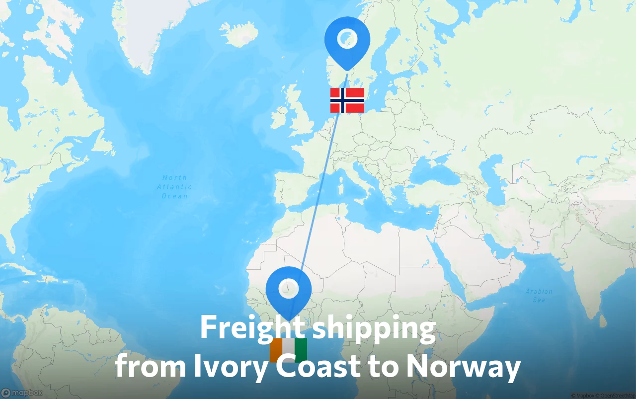 Shipping route from Ivory Coast to Norway