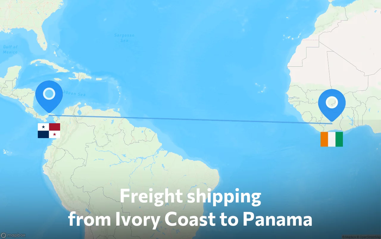 Shipping route from Ivory Coast to Panama