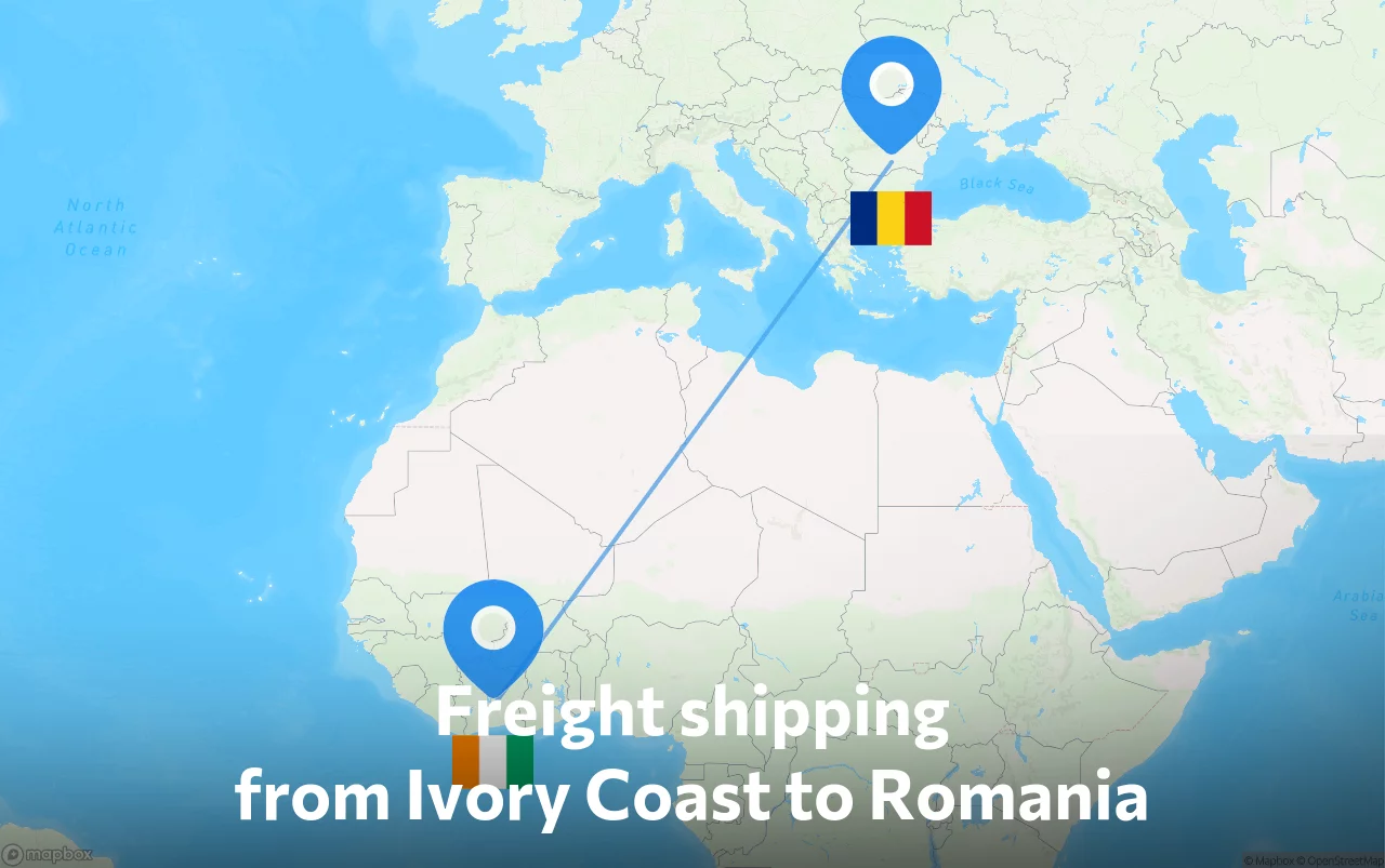 Shipping route from Ivory Coast to Romania