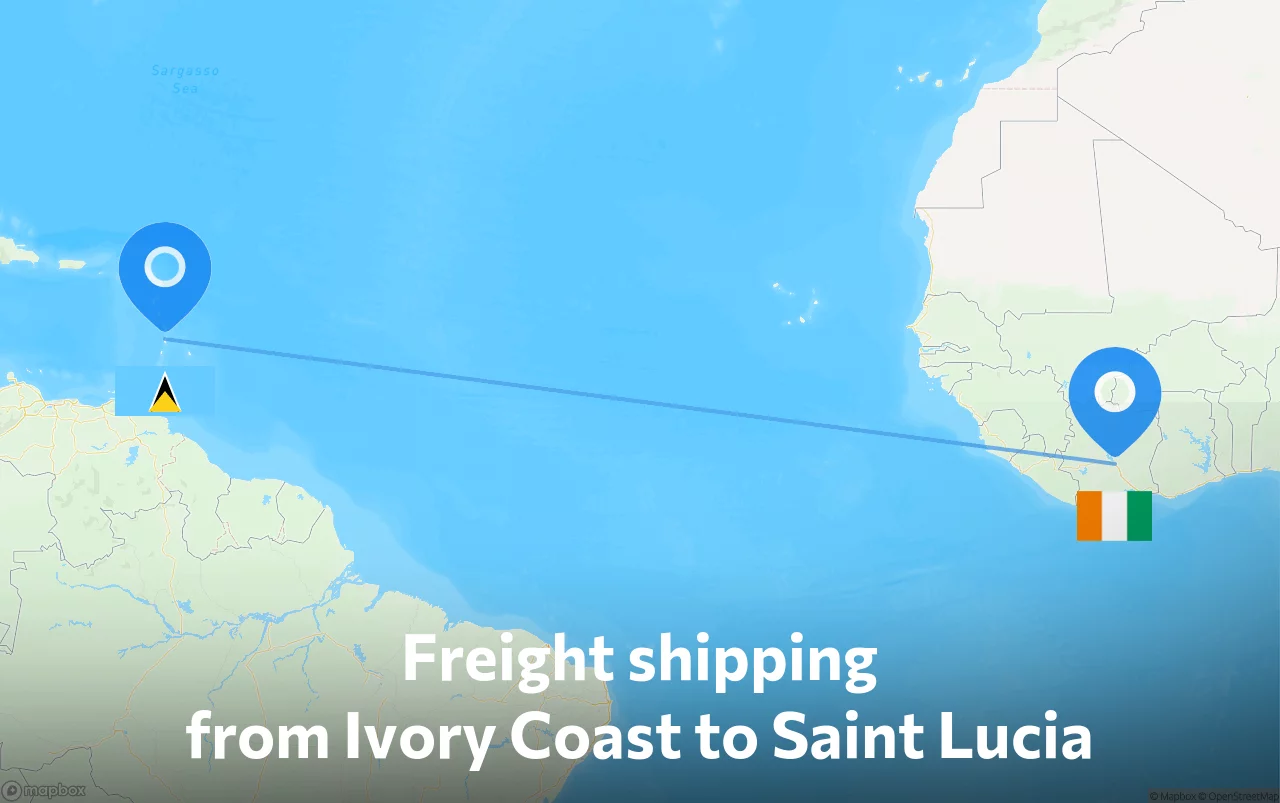 Shipping route from Ivory Coast to Saint Lucia