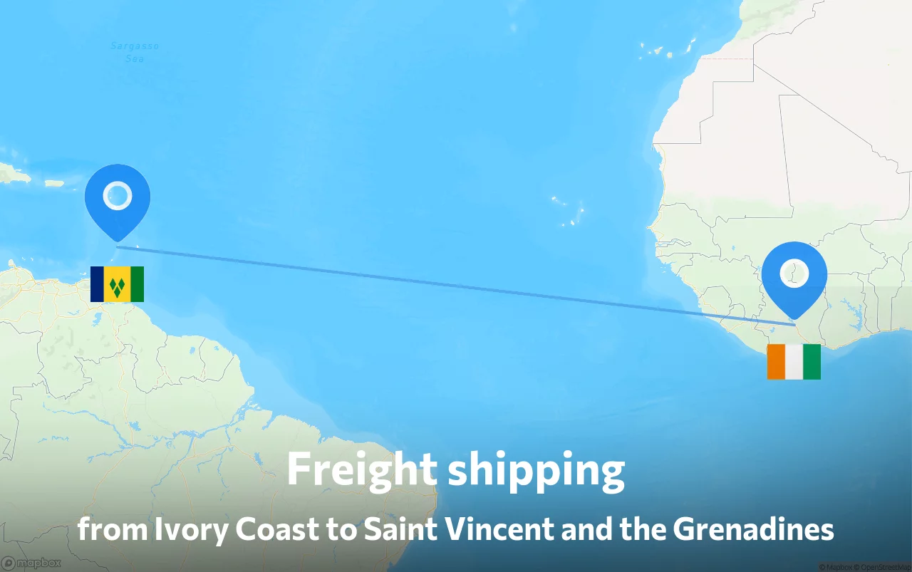 Shipping route from Ivory Coast to Saint Vincent and the Grenadines