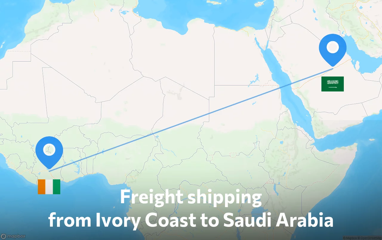 Shipping route from Ivory Coast to Saudi Arabia