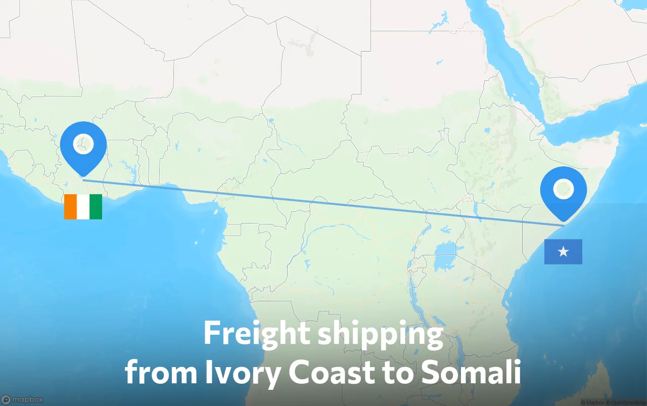 Shipping route from Ivory Coast to Somali