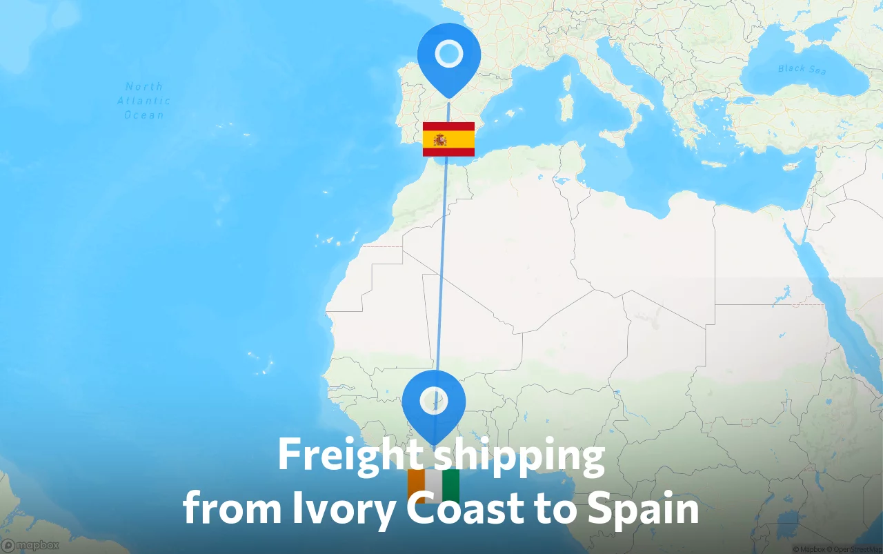 Shipping route from Ivory Coast to Spain