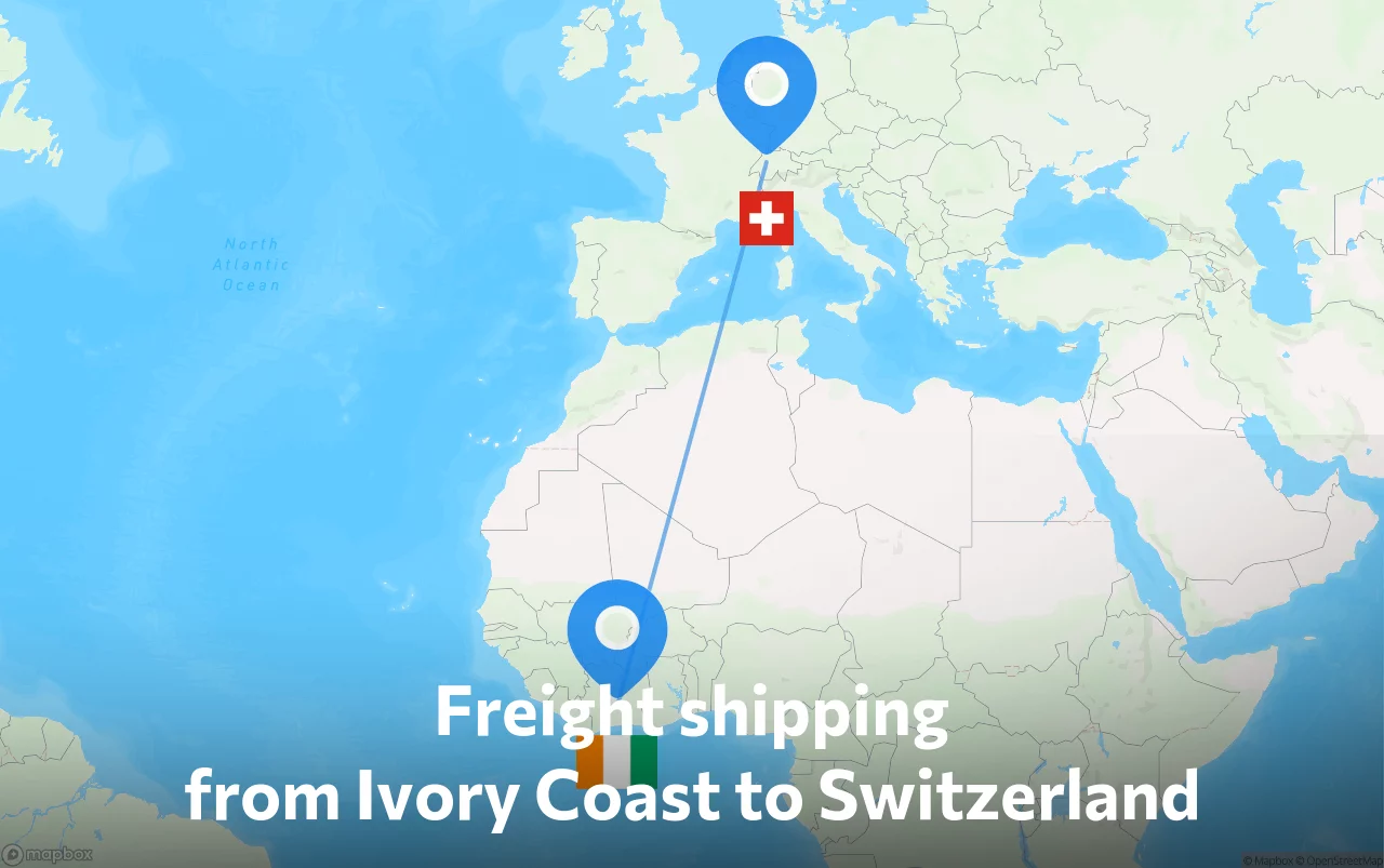 Shipping route from Ivory Coast to Switzerland
