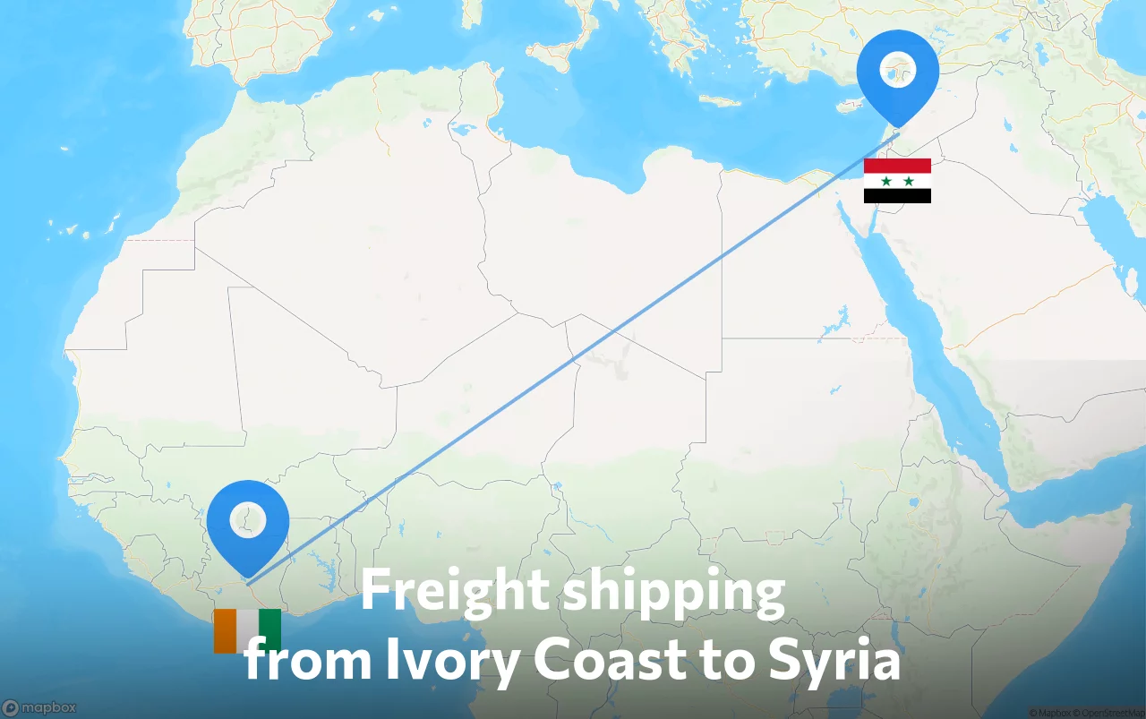Shipping route from Ivory Coast to Syria