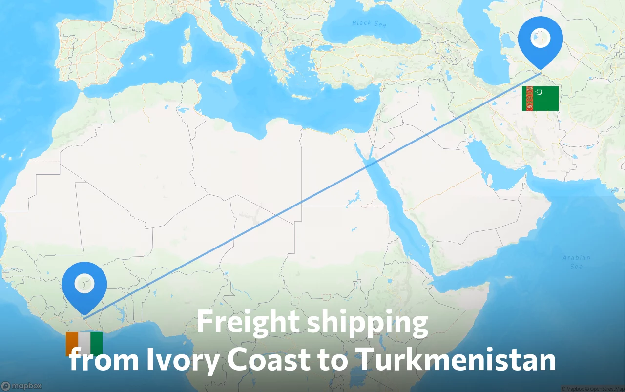 Shipping route from Ivory Coast to Turkmenistan