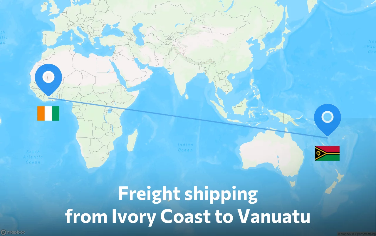 Shipping route from Ivory Coast to Vanuatu