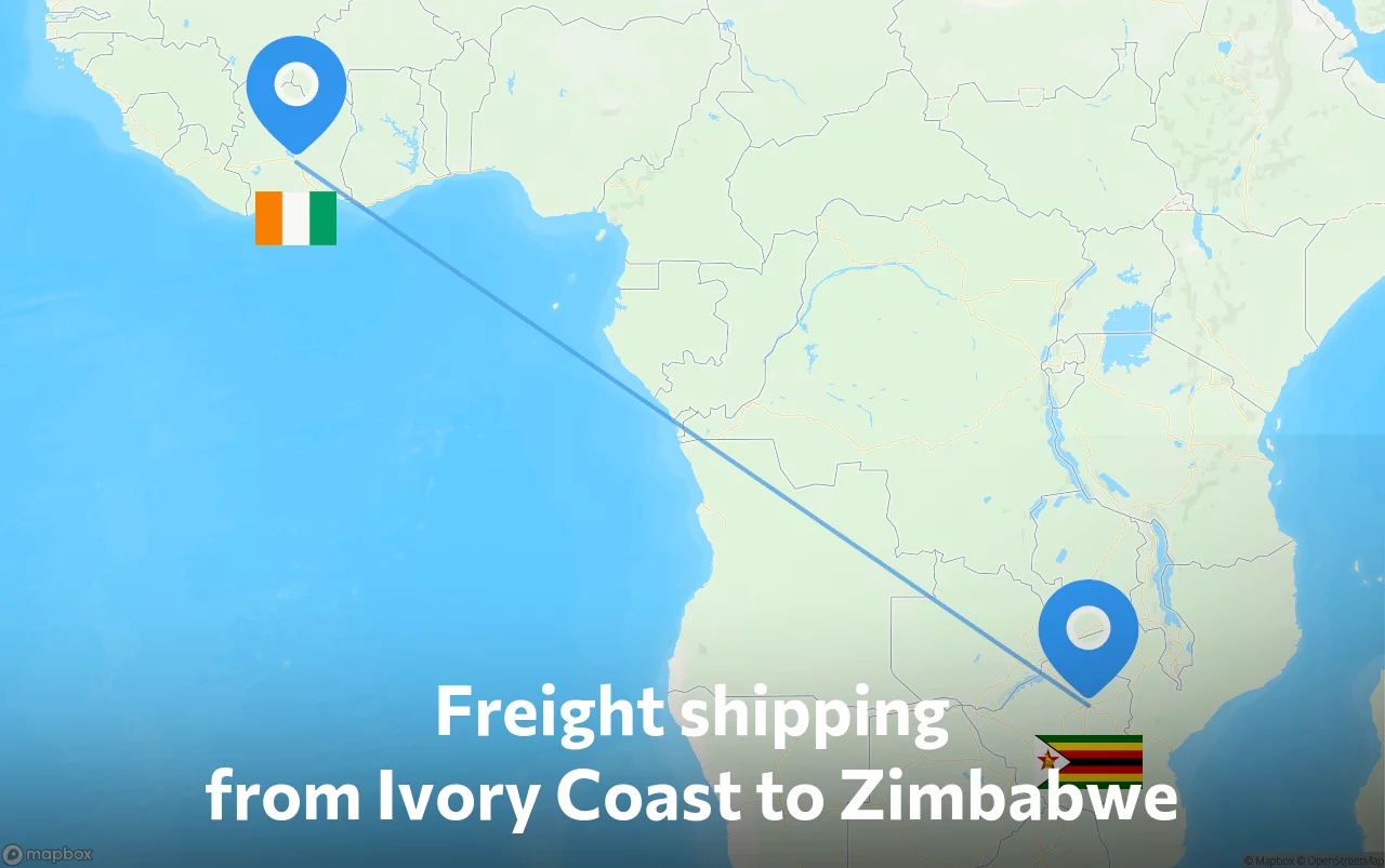 Shipping route from Ivory Coast to Zimbabwe