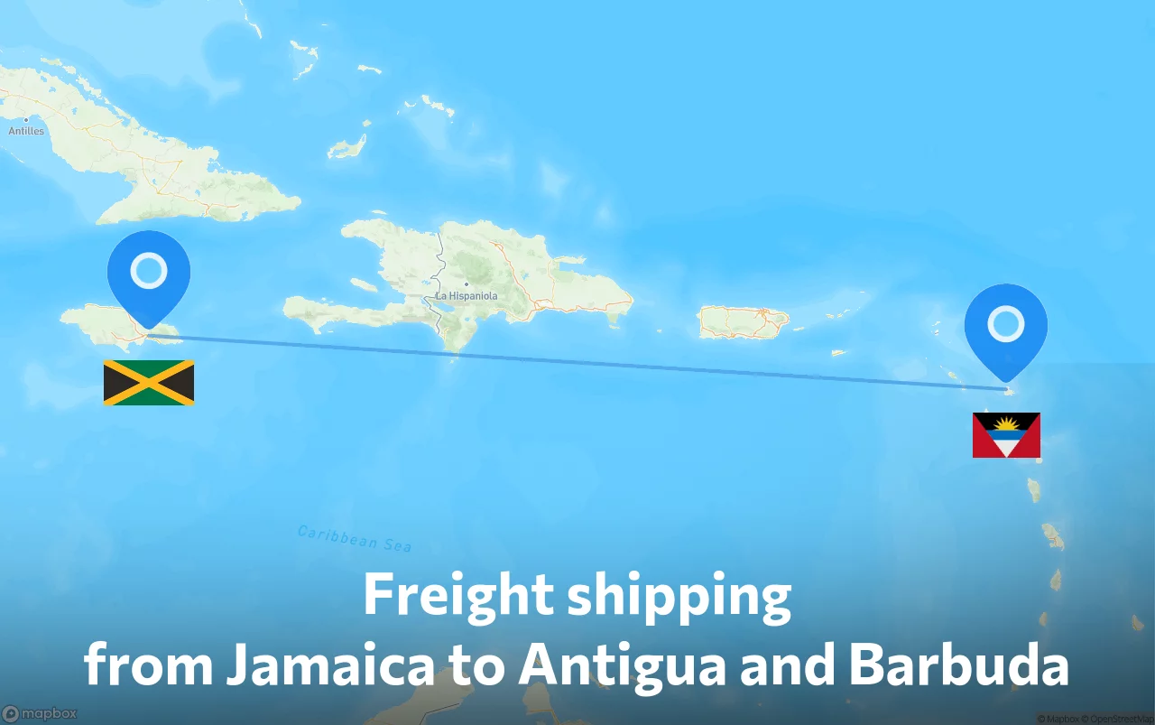 Shipping route from Jamaica to Antigua and Barbuda