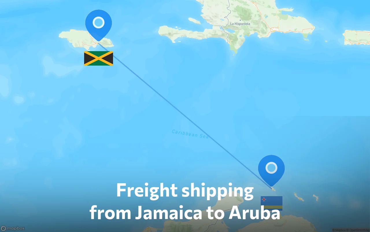 Shipping route from Jamaica to Aruba