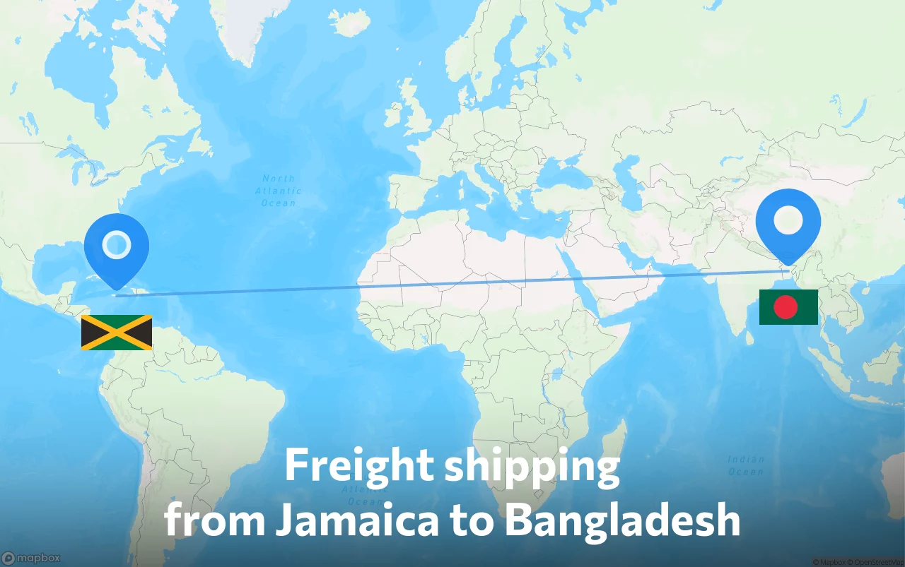 Shipping route from Jamaica to Bangladesh