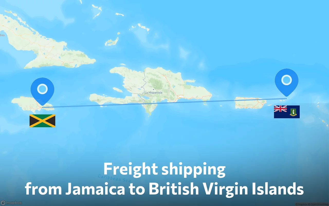 Shipping route from Jamaica to British Virgin Islands