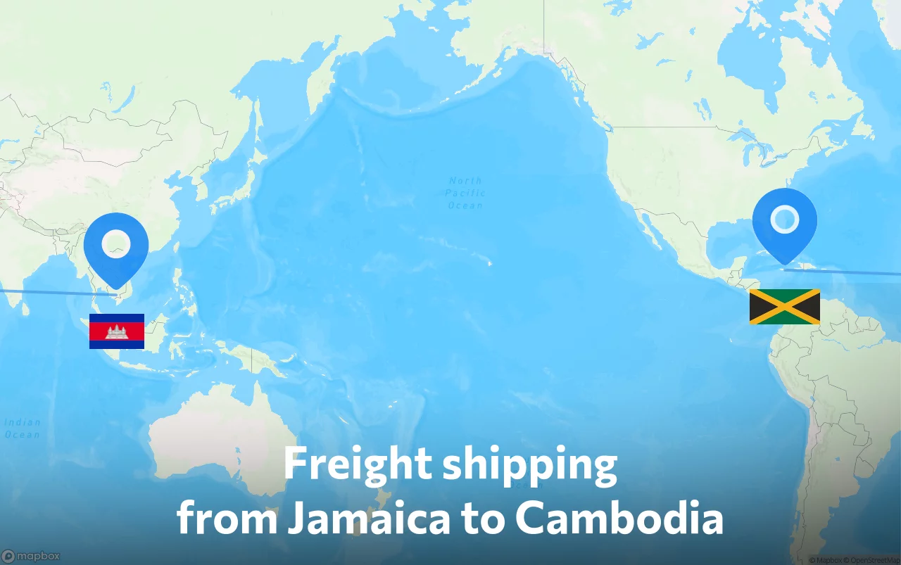 Shipping route from Jamaica to Cambodia