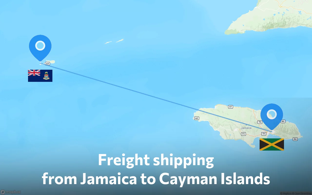 Shipping route from Jamaica to Cayman Islands