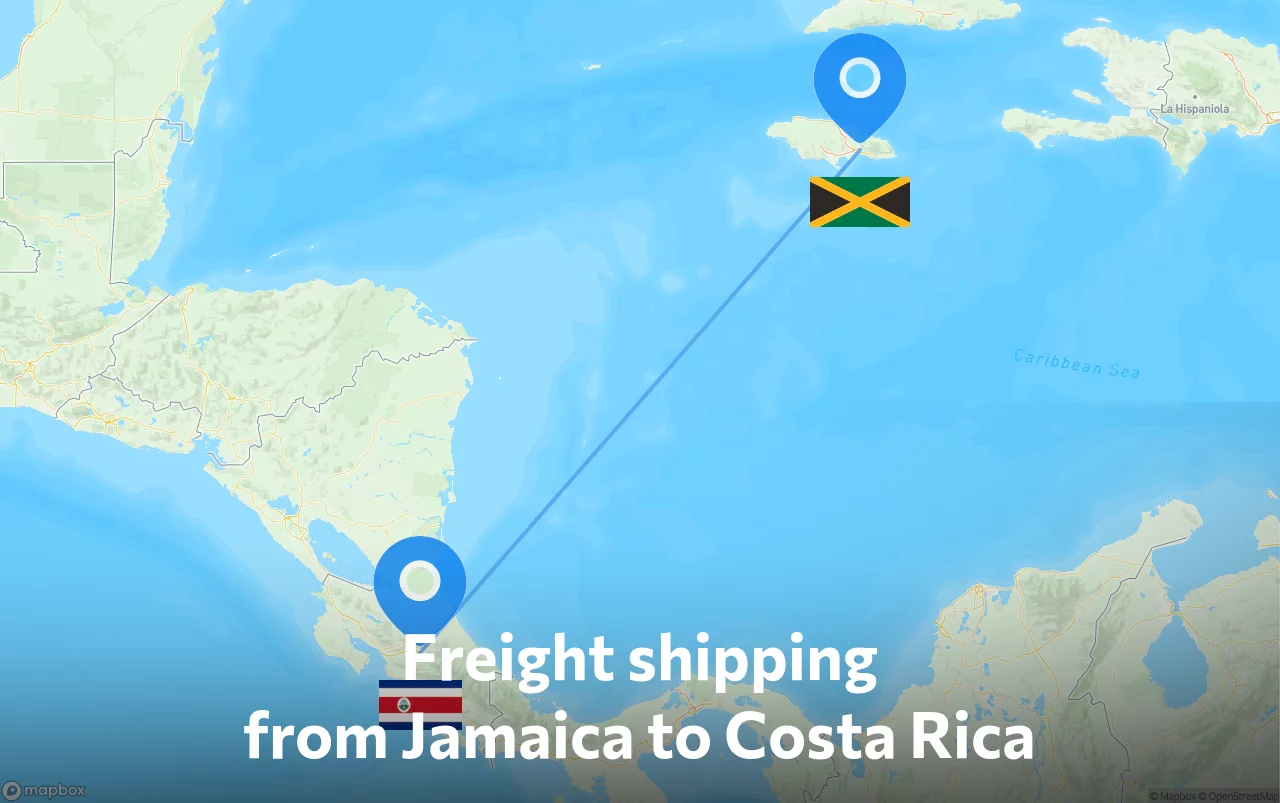 Shipping route from Jamaica to Costa Rica