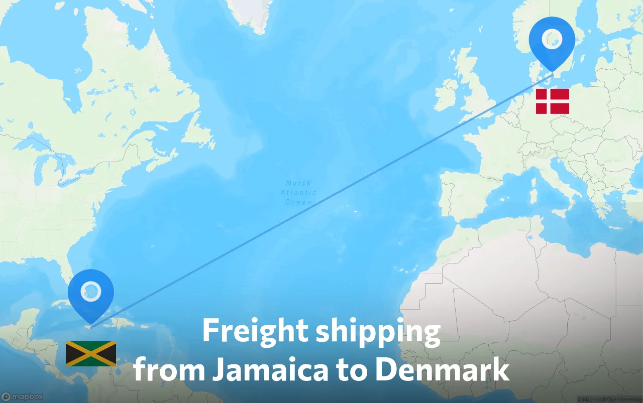 Shipping route from Jamaica to Denmark