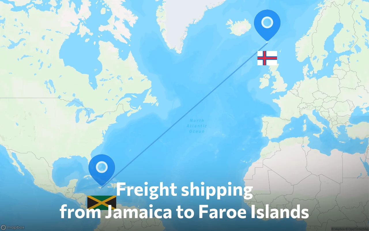 Shipping route from Jamaica to Faroe Islands