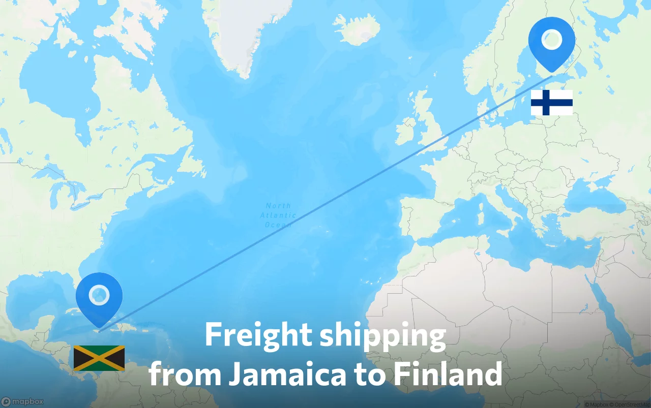 Shipping route from Jamaica to Finland
