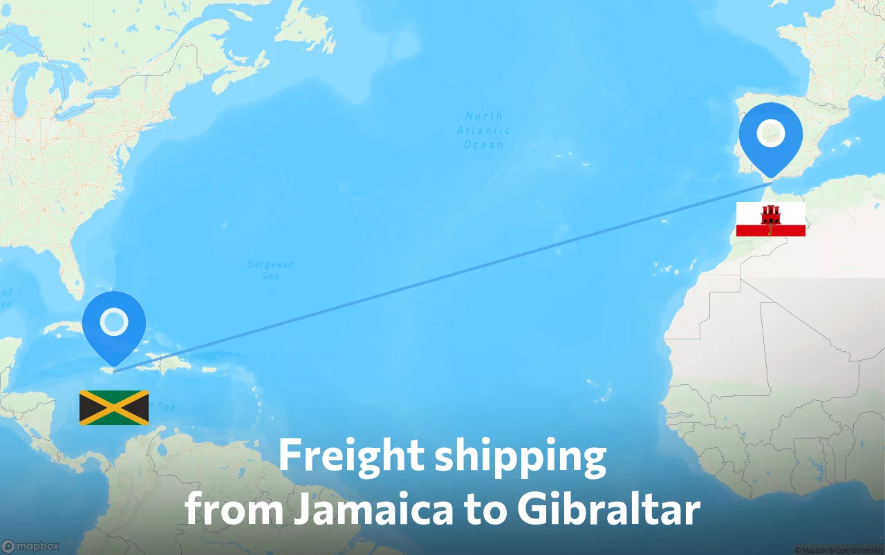 Shipping route from Jamaica to Gibraltar