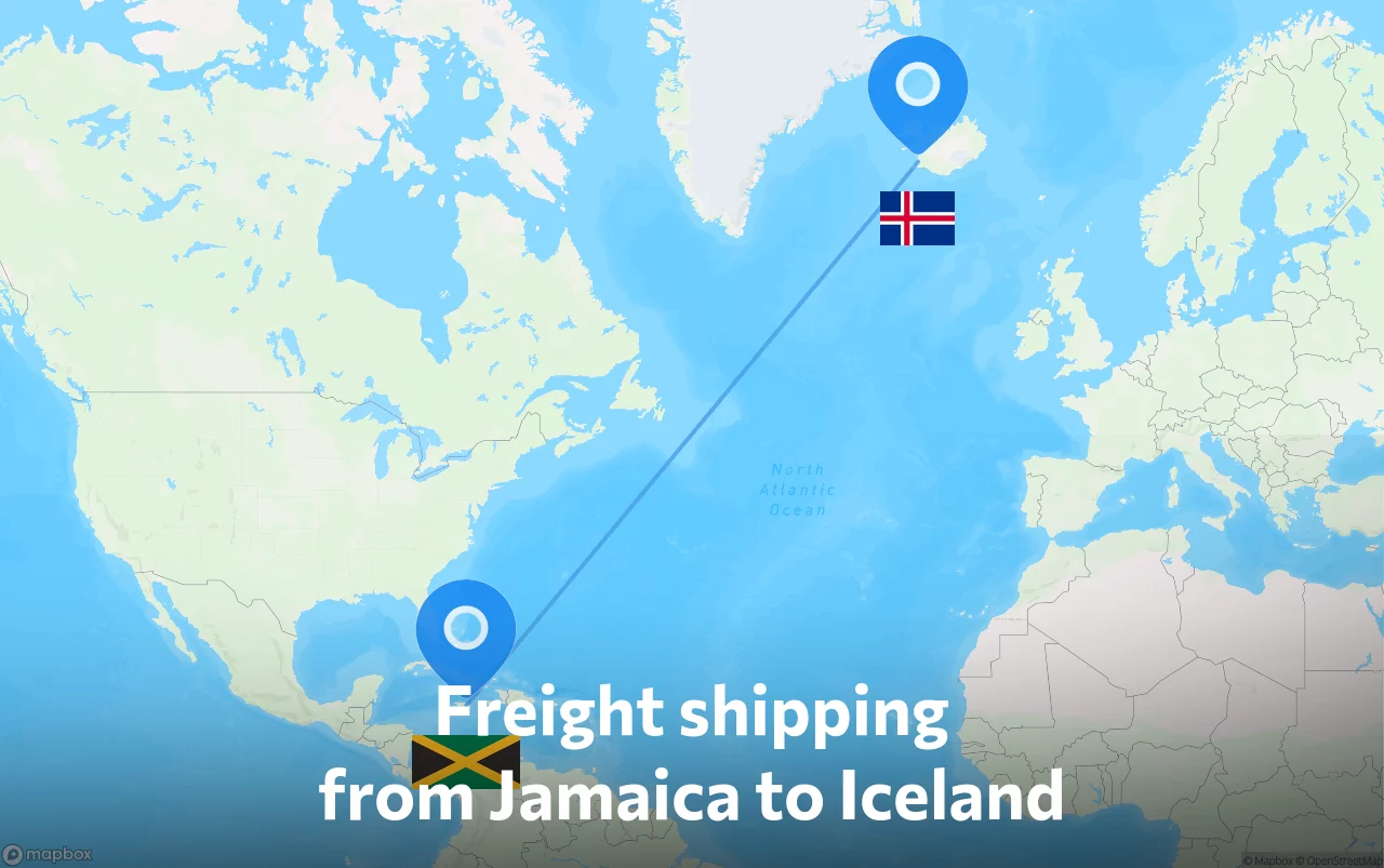 Shipping route from Jamaica to Iceland