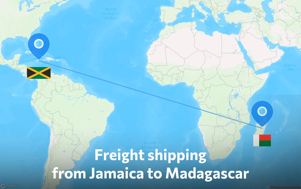 Shipping route from Jamaica to Madagascar