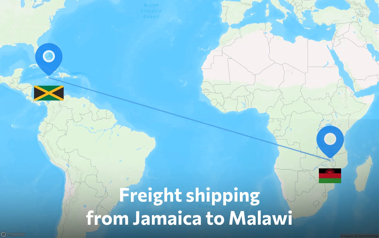 Shipping route from Jamaica to Malawi