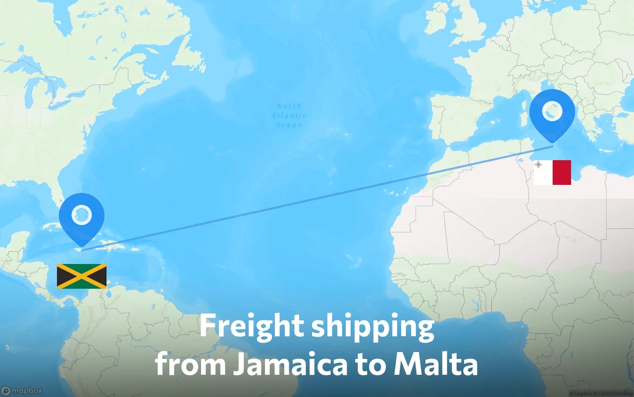 Shipping route from Jamaica to Malta