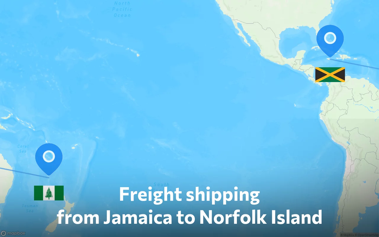 Shipping route from Jamaica to Norfolk Island