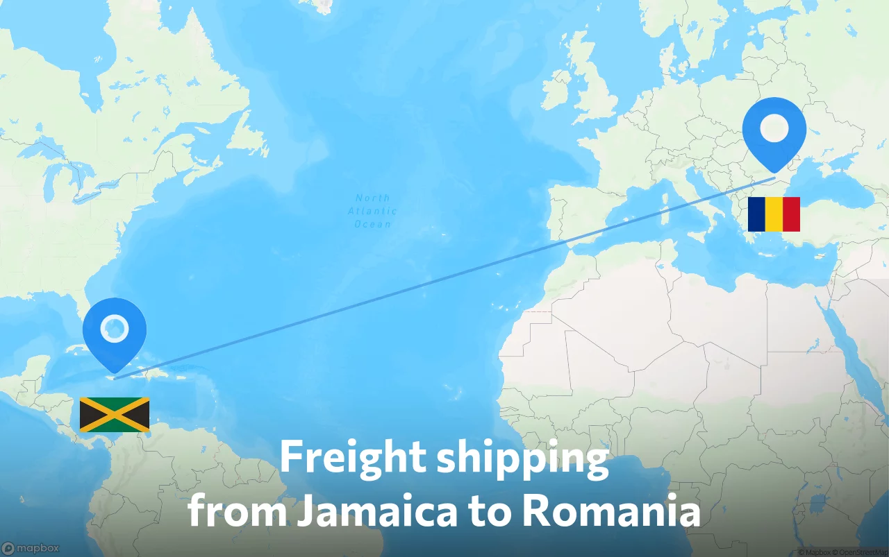 Shipping route from Jamaica to Romania
