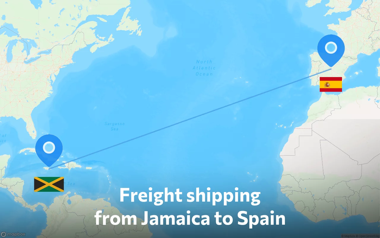 Shipping route from Jamaica to Spain