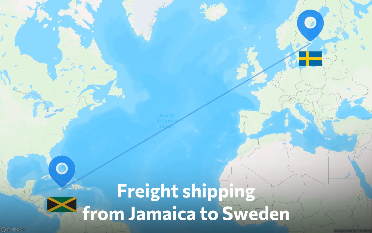 Shipping route from Jamaica to Sweden