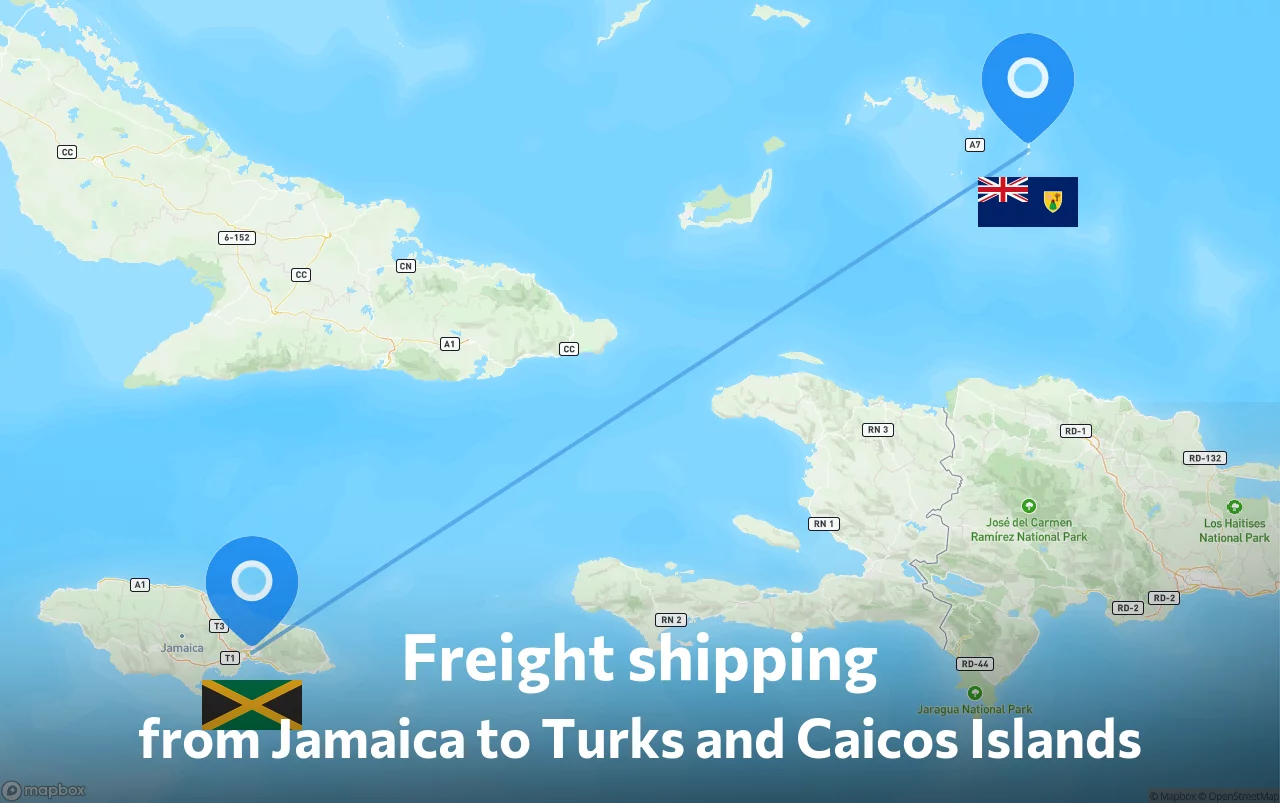 Shipping route from Jamaica to Turks and Caicos Islands