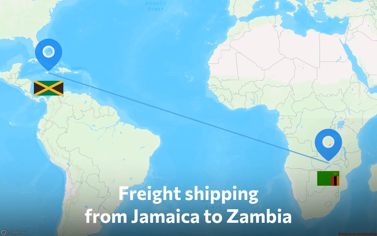Shipping route from Jamaica to Zambia