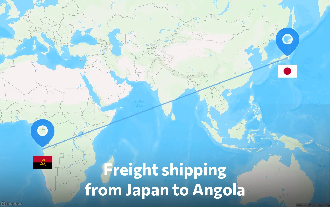 Shipping route from Japan to Angola