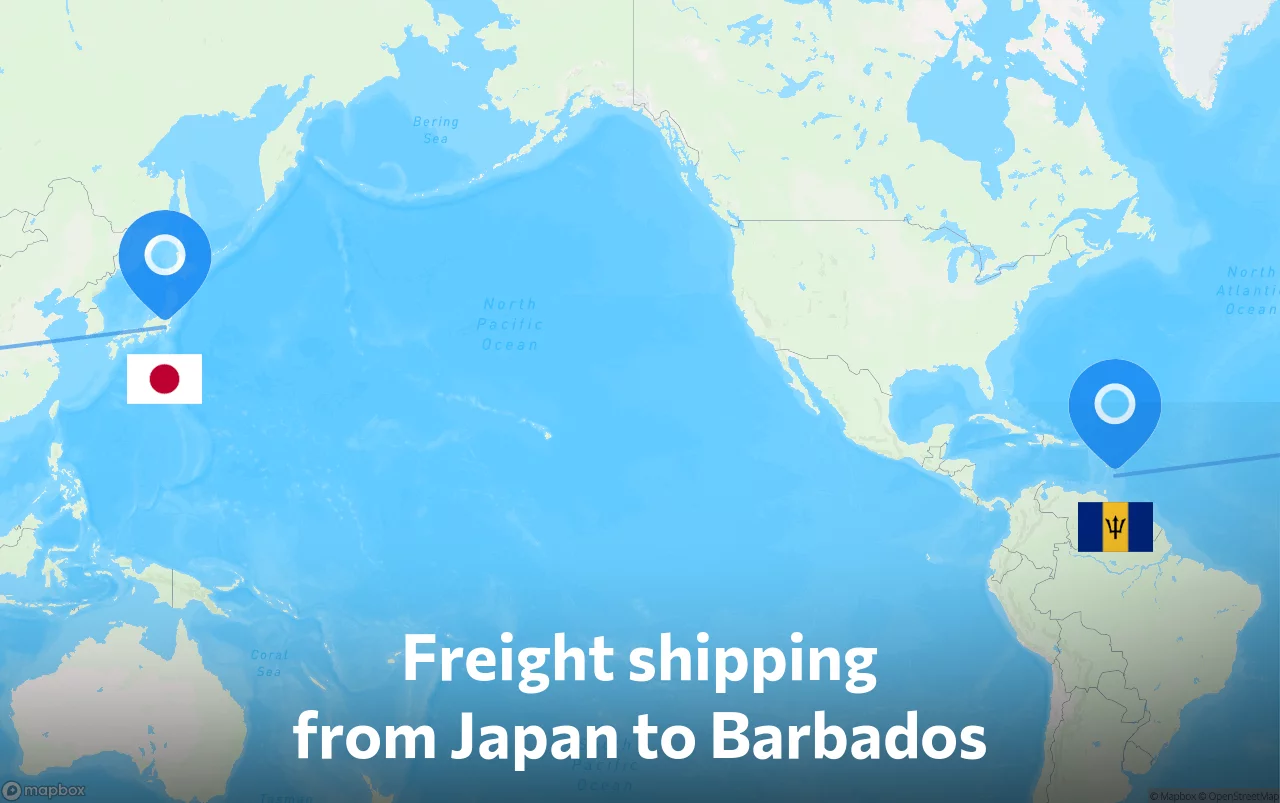 Shipping route from Japan to Barbados
