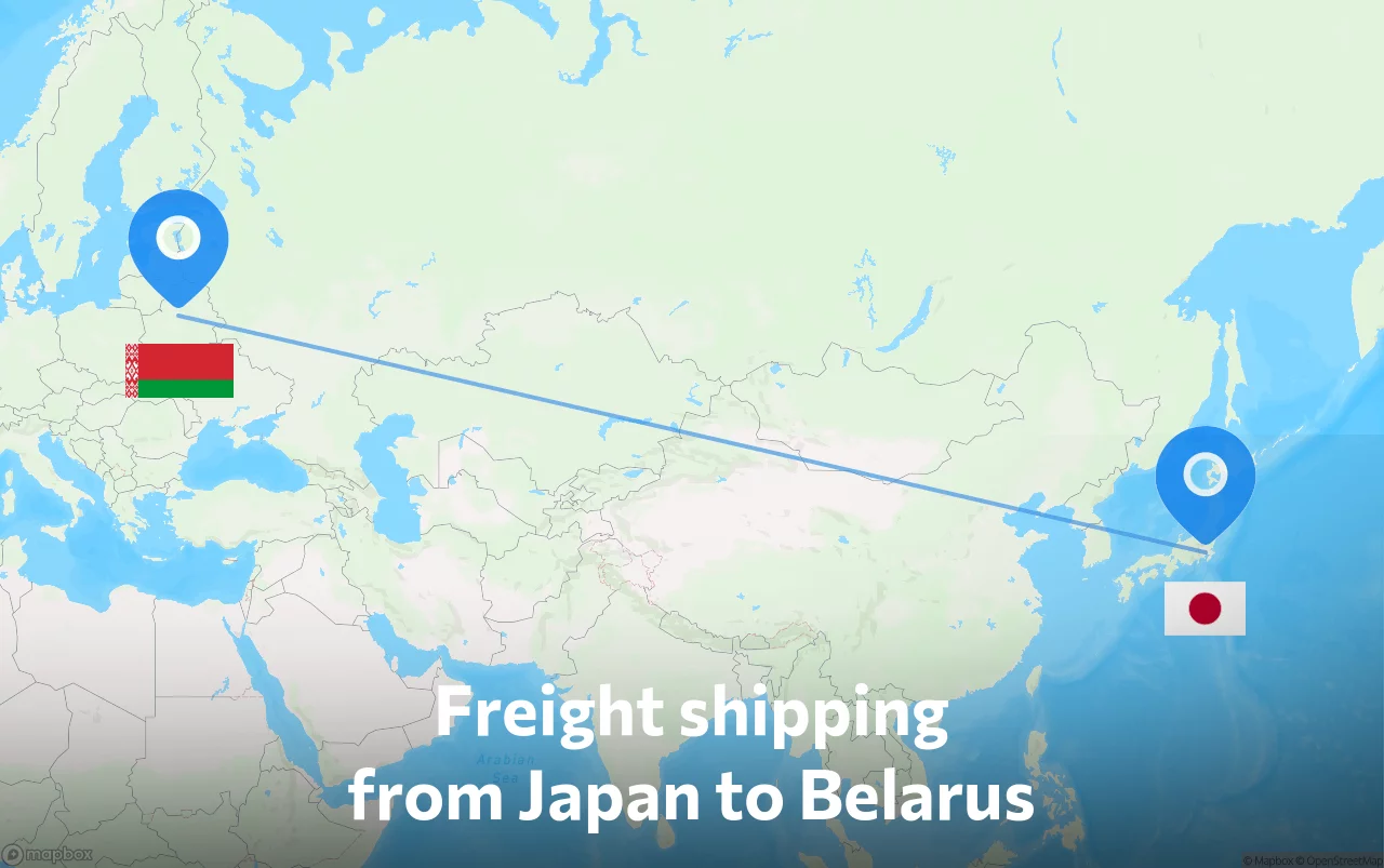 Shipping route from Japan to Belarus