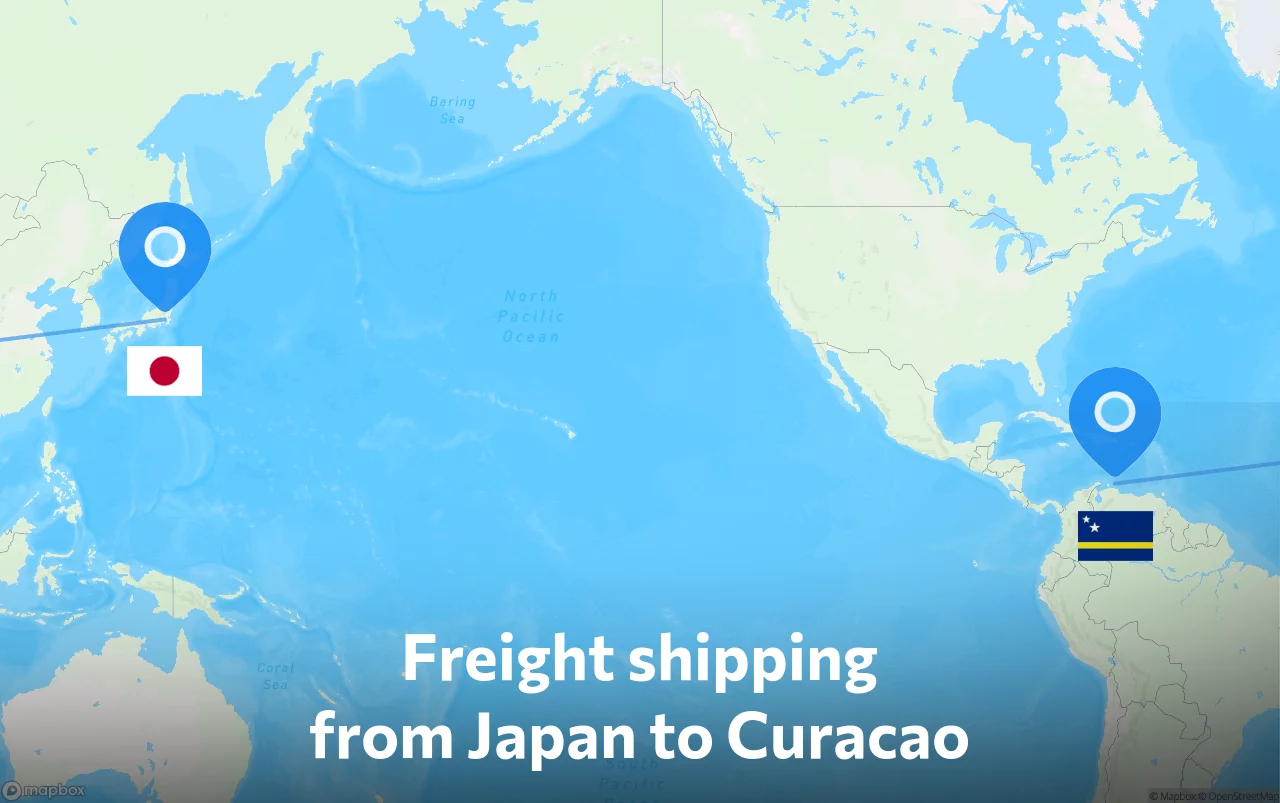 Shipping route from Japan to Curacao